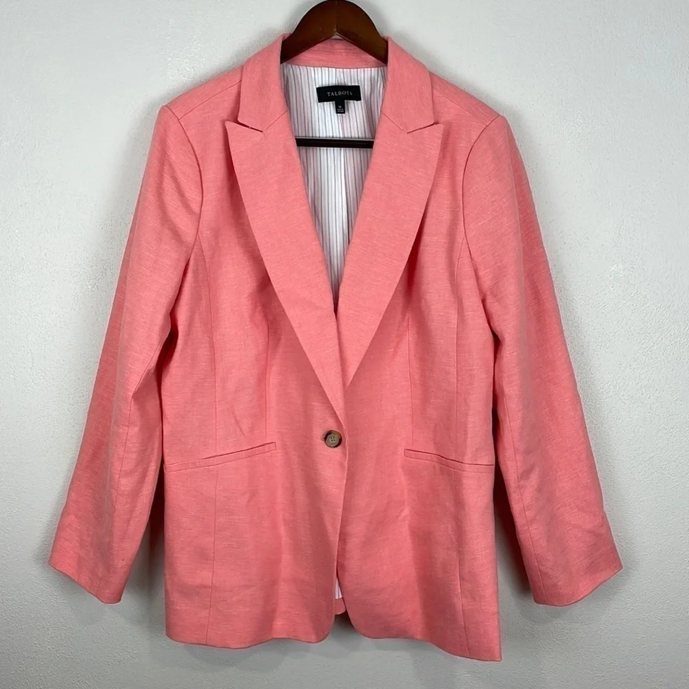 TALBOTS Sharkskin Linen Blend Blazer - Picture 2 of 11